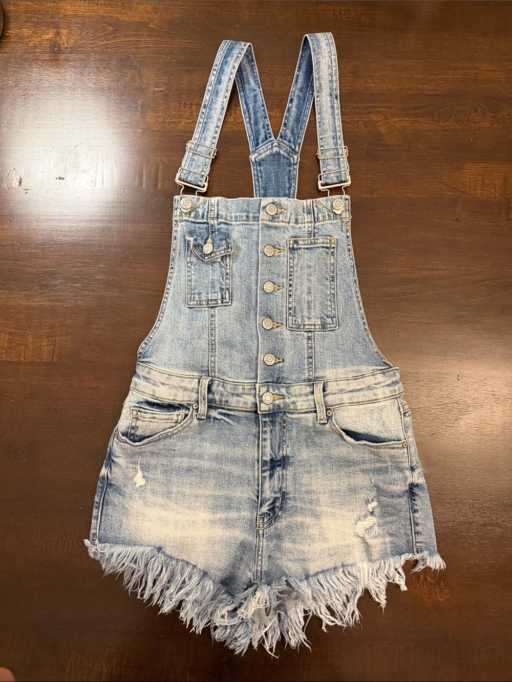 Light Wash Denim Short Overalls - Size M